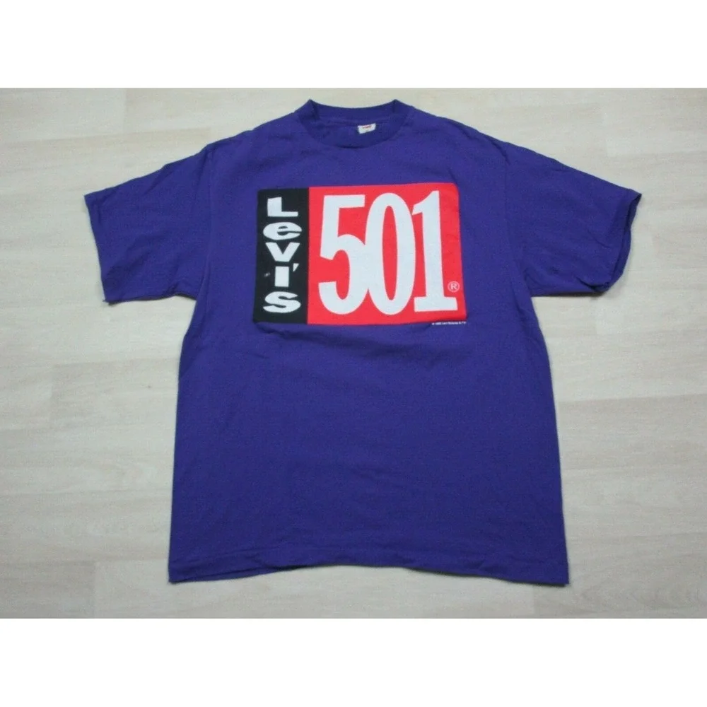 Vintage 1992 Levis‎ 501 T-Shirt USA Made (XL) Purple NOS No Wear Single Stitch